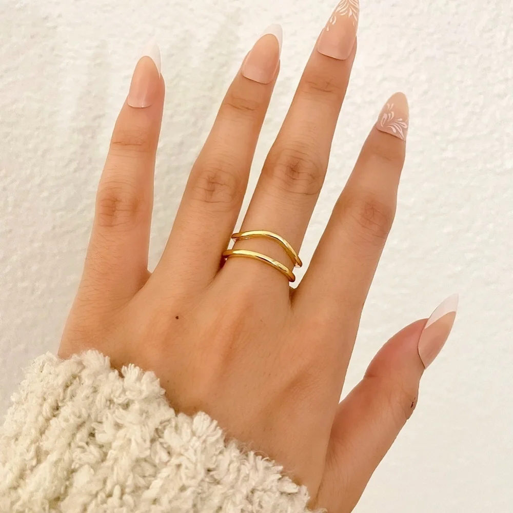925 Sterling Silver Gold Wave Ring Dainty Gold Ring Minimalist Stackable Ring